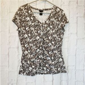 ANN TAYLOR Ruffle Front V-neck Top Medium